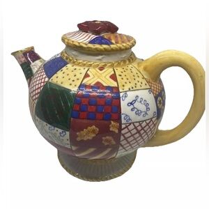 STUDIO NOVA Old World Santa Patchwork Teapot Christmas Vintage